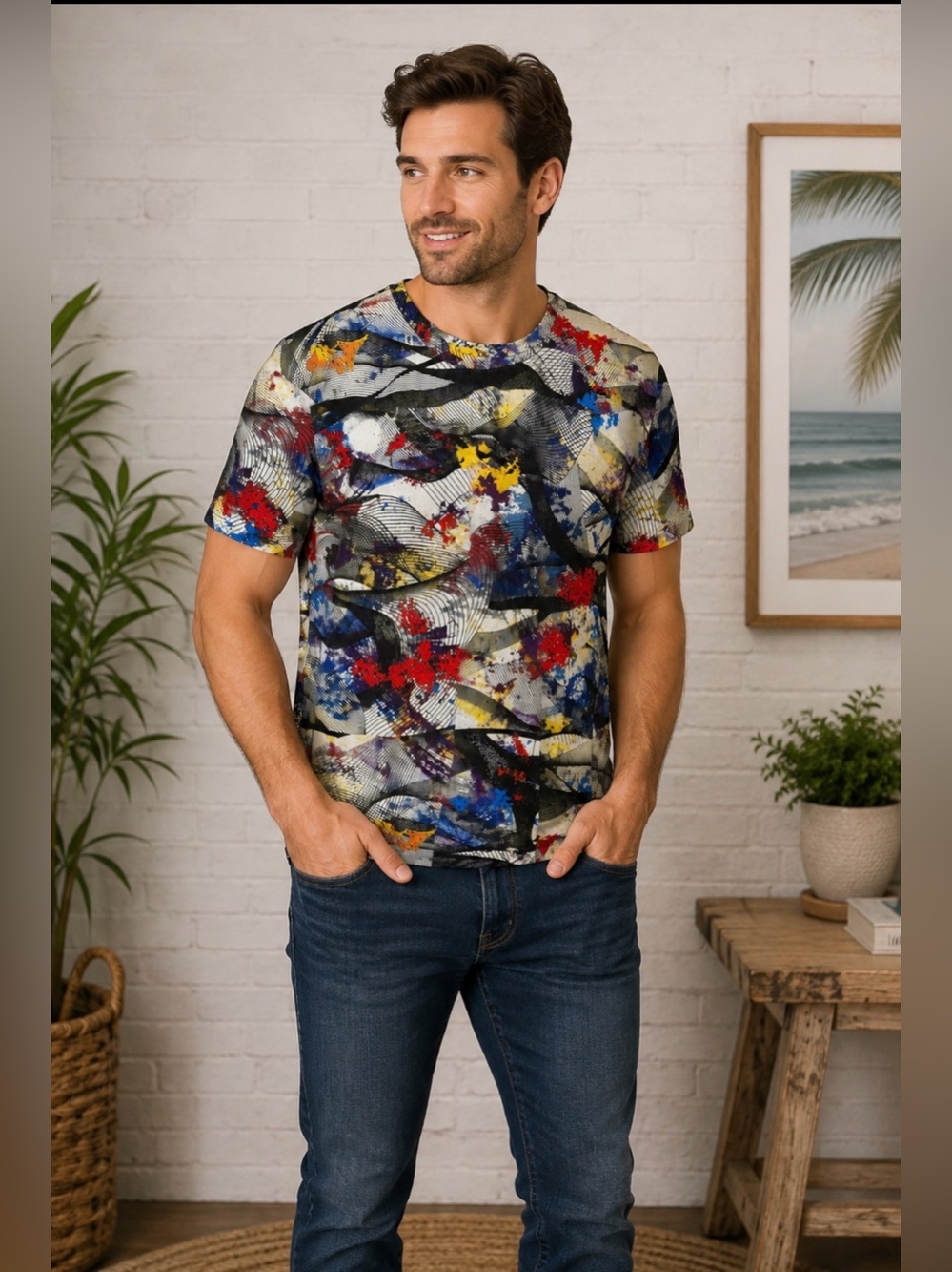 ROBERT GRAHAM COTTON PAINT SPLATTER ABSTRACT SHORT SLEEVE T SHIRT SIZE 4X
